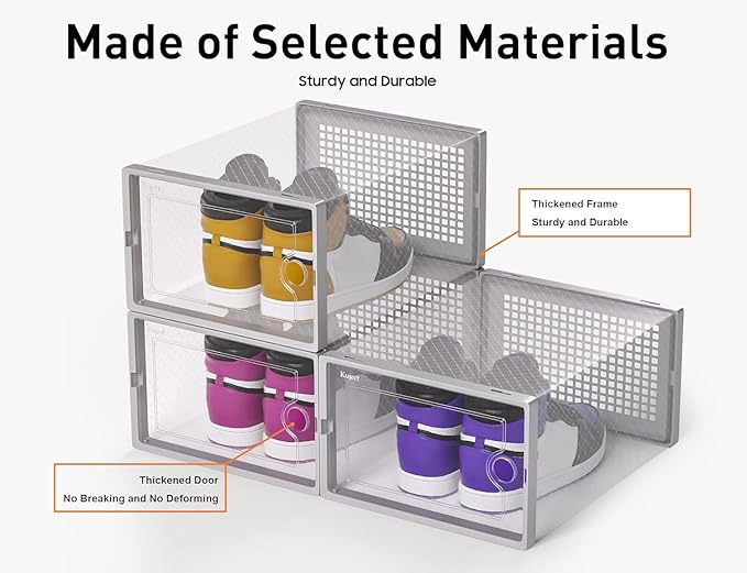 Kuject X-Large Shoe Storage Boxes Organizers Clear Plastic Stackable 12 Pack, Shoe Rack & Holder Substitute, Sneaker Containe