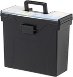 IRIS USA Portable File Box With Handle, Slim w/Organizer Lid, Plastic File Organizer Box for Letter Files, Hanging Filing Fol