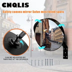 CNQLIS 24 Inch Convex Mirror Outdoor with Adjustable Wall Fixing Bracket,Blindspot Traffic Mirror for Driveway Garage Park Outdoor Wide Angle View Curved Security Blind Spot