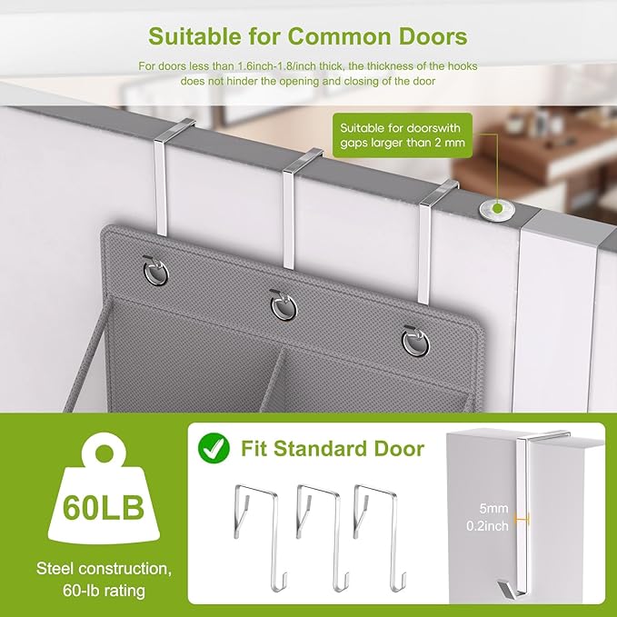 VERONLY Door Shoe Organizer, Over The Door Hanging Shoe Rack with Large Pockets, Space Saving Shoe Storage for Closet, Entryw