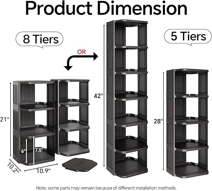 Kitstorack 8-Tier Vertical Plastic Shoe Rack, Freestanding Stackable Storage Organizer for Small Closets and Tight Spaces