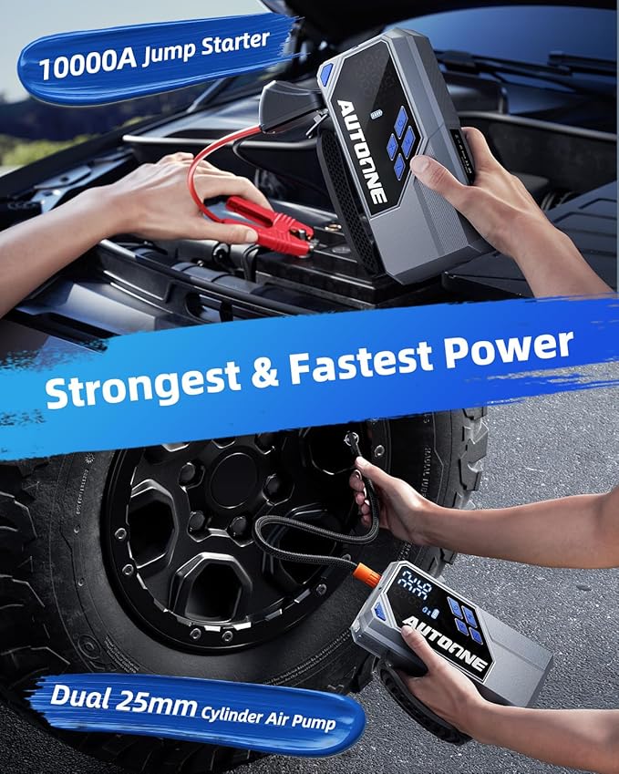 AUTOONE 10000A Jump Starter with Air Compressor, 24000mAh Jump Box with Tire Inflator (All Gas & Diesel) Portable Car