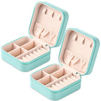 Neveika Portable Travel Mini Jewelry Box Leather Jewellery Ring Organizer Case Storage Gift Box Girls Women (bluex2).