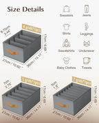 Homsorout Clothes Organizers and Storage - 4/5/7 Grids Fabric Jeans Organizer with Handles, Foldable Closet Organizers Divide