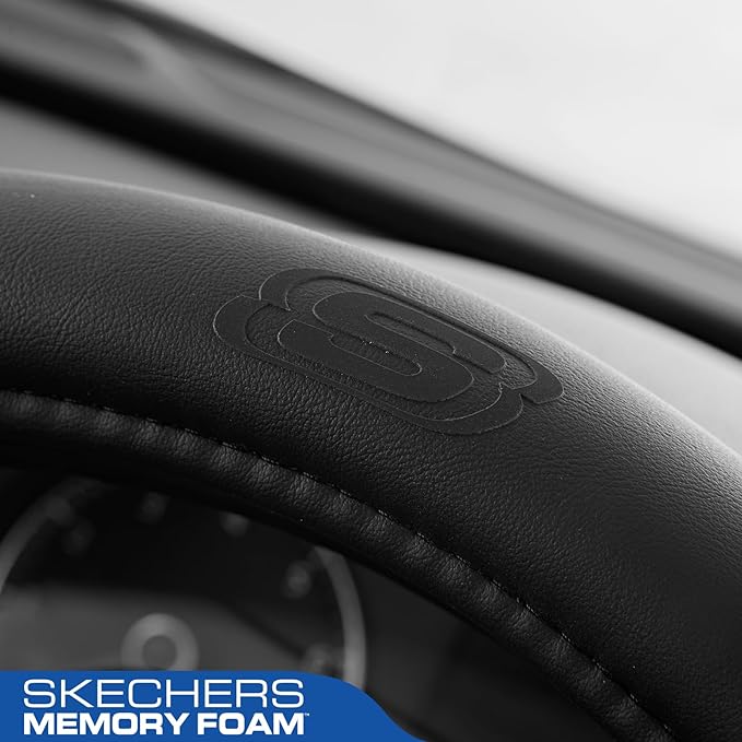 Skechers Steering Wheel Cover Memory Foam,Luxury Leather Steering Wheel Covers,Universal Anti-Slip Fit 14" 1/2-15" Car Wheel 