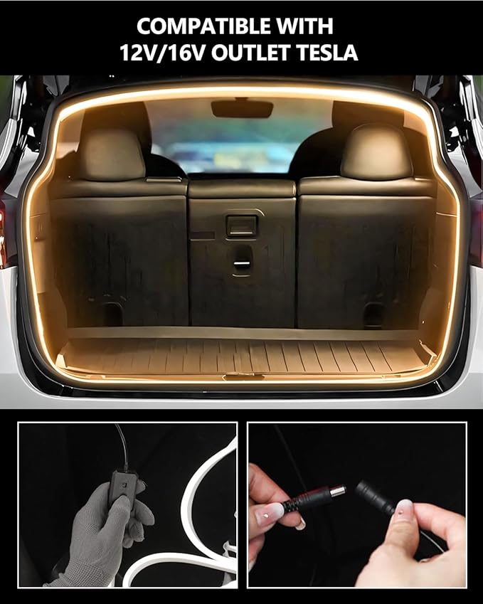 for Tesla Trunk LED Strip Model Y Juniper Accessories 2025-2026 Flexible Silicone Waterproof Interior Lighting Bar Tesla Trunk Ambient Lights Warm Yellow Light