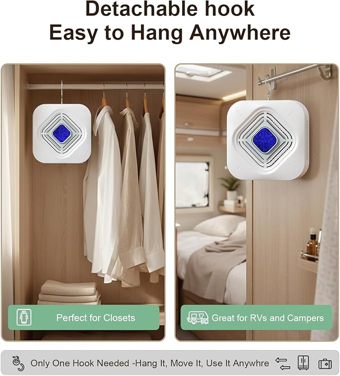 Dehumidifier for Bathroom with Color-Changing Beads, Rechargeable Small Dehumidifier for Closet, Portable Gun Safe
