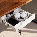 Under Desk Drawer Storage with Lock, Metal Undermount Table Drawer, Ball Bearing Slides Out Tray Organizer for Paper, Pencil,