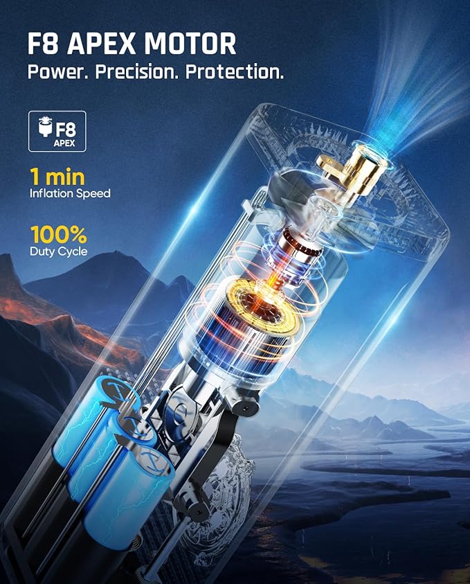 Fanttik X8 APEX Tire Inflator Portable Air Compressor, 1 Min Fast Inflation, 150PSI Cordless Tire Inflator with LED Dual Screen, Suitable for MPV, Car, Bike, Motorcycle, Up to 26.3″ Tires