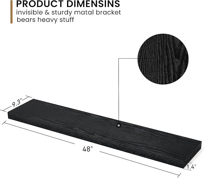 Fun Memories Floating Shelves - 9.3 Inch Deep Wall Shelf for Decor & Storage - Wall Mounted Display Shelving with Invisible H