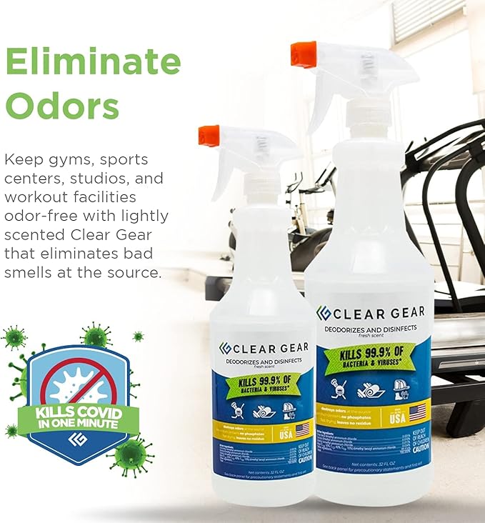 Clear Gear Gym Disinfectant, Yoga Mat Cleaner, Deodorizer For Sports Equipment, Gyms, and Fitness Centers - Mixed Pack - 16 O