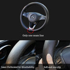 Black Genuine Leather Car Steering Wheel Cover Men Women,Cowhide Wheel Cover,Soft,Breathable,Anti-Slip,Luxury Steering Wheel 
