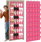 Windyun 40 Over the Door Shoe Organizer Large Mesh Pocket Hanging Shoe Rack for Closet Rose Red Nonslip Behind Door Storage H