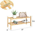 BMOSU 2-Tier Bamboo Shoe Rack Premium Stackable Shoe Shelf Storage Organizer for Hallway Closet Living Room Entryway Organize