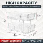 Masirs 2-Tier Clear Pull-Out Drawer Organizer - Sleek, Compact & Sturdy Makeup and Closet Organizer - Easy Assembly Kitchen S
