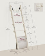 VASAGLE Blanket Ladder for Living Room, 5-Tier Wooden Ladder Shelf, Decorative Farmhouse Blanket Rack with Synthetic Leather 