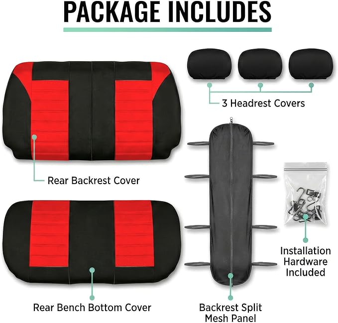 FH Group Automotive Car Seat Covers Rear Set Premium 3D Air Mesh Seat Covers, Airbag Compatible and Split Bench Cover Univers