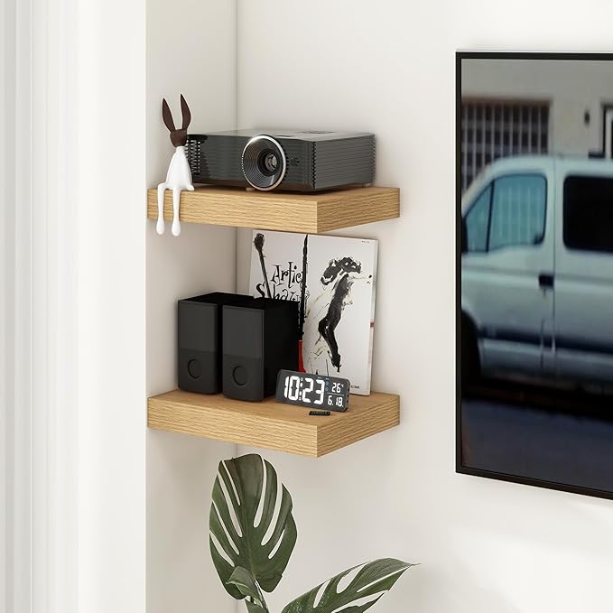 12 Inch Deep Floating Shelves | 16 Inch Oak Floating Shelves Set of 2 | 16W x 12D Rustic Shelves for Wall | Deep Wood Shelves