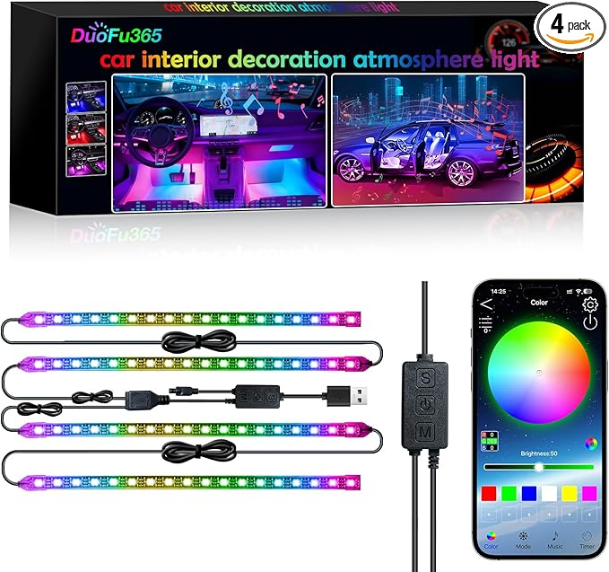 Car Led Strip Lights, RGB Truck Interior Lights with App Control, Under Dash Footwell Automotive Led Light Strip, Car Ambient Lighting for SUV(1set)