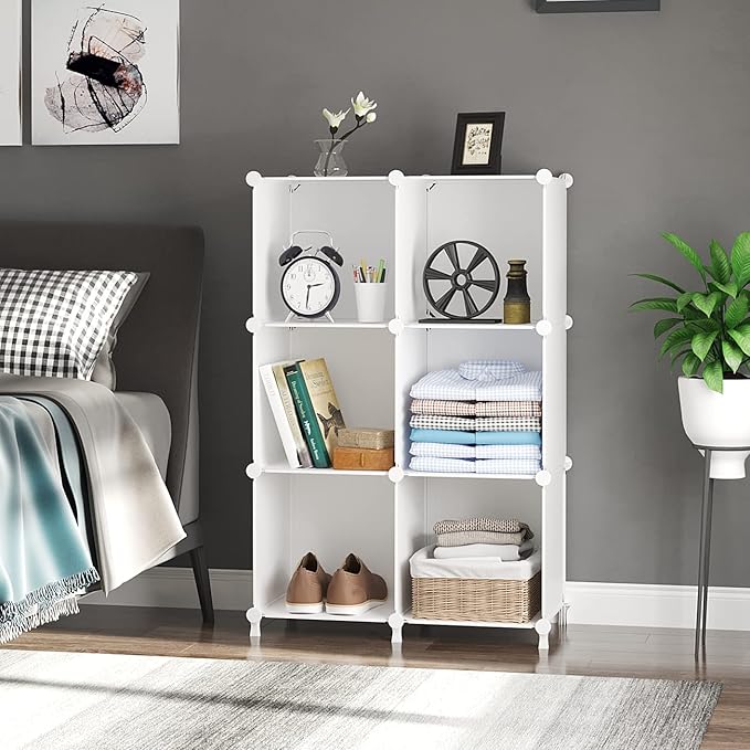 AWTATOS Cube Storage Organizer, Storage Cubes Shelves Bookshelf, 6 Cube Closet Organizers and Storage, DIY Stackable Plastic 