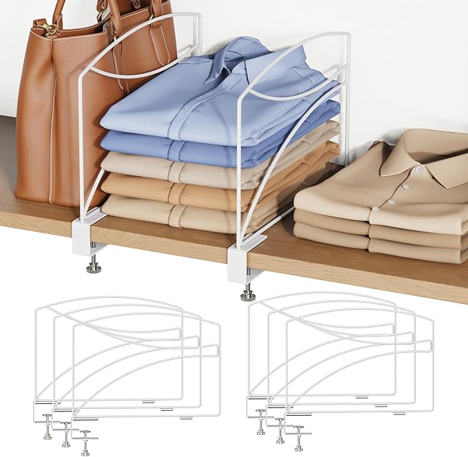 6-Piece Wire Shelf Dividers for Closet Organization, Upgraded C-Clips Adjustable Metal Shelf Dividers Suitable For Bedrooms &