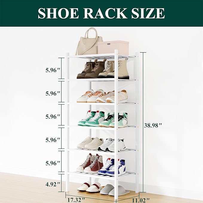 Smiry Shoe Rack, 6 Tier Small Bamboo Shoe Organizer, Stackable Free Standing Wooden Shoe Storage Shelf for Closet, Entryway, 