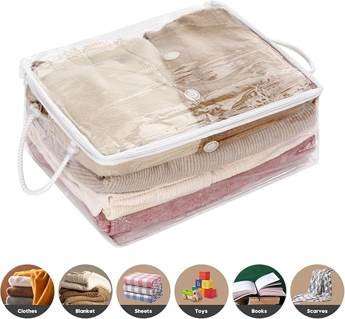 10 PCS Clear Zippered Storage Bags with Handle,Sweater Storage with Zipper,Foldable Closet Organizer Bed Sheet Organizer,Cube
