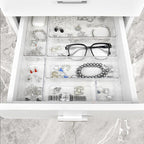 Manalete Drawer Organizers Set of 65, 4 Sizes Clear Plastic Drawer Organizers and Storage Bins for Kitchen, Bathroom, Office,