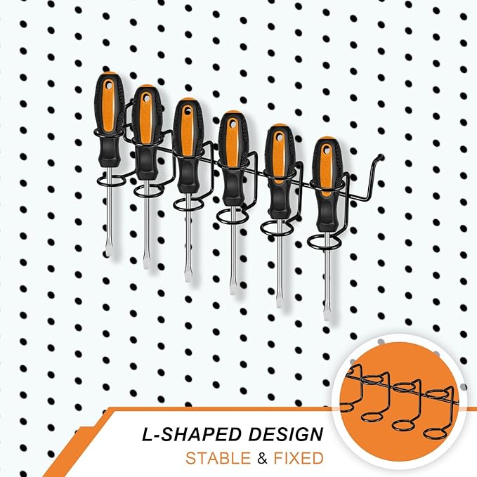 Ripeng 8 Pieces Pegboard Screwdriver Holders Peg Board Organizer Accessories Multi Ring Tool Holders Six Tool Organizer Racks