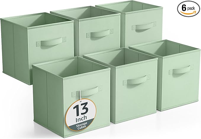 Sorbus 13 Inch Storage Bins - Sturdy Collapsible Fabric Storage Cubes with Handle - 6 Foldable Baskets for Organizing Clothes