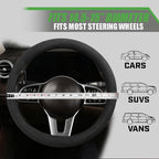 Suede Steering Wheel Cover with Upgraded Silicone Inner Ring, Breathable, Anti-Slip, Leather Universal 14.5 to 15 Inch Steeri
