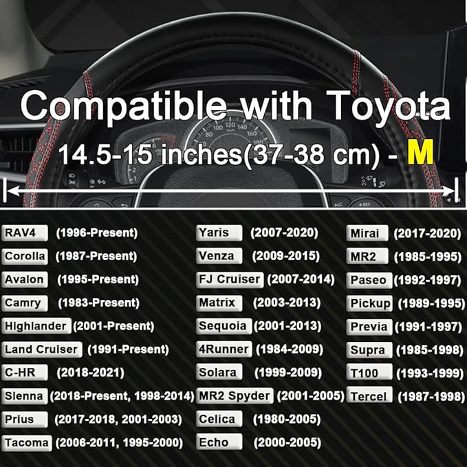 West Llama Customized Auto Car Steering Wheel Cover for Toyota Rav4 Corolla Camry Highlander(Diamond Quilted-Black+Red-Standa