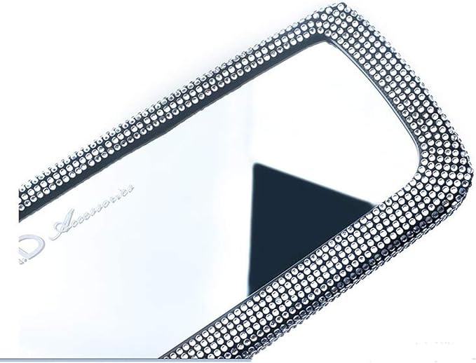 Bling Rhinestone Car Rear View Mirror with Crystal Diamonds Bling Car Accessories for Women-White