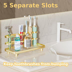 YOOLENS Electric Toothbrush Holder for Bathroom Countertop 5 Metal Slots Toothpaste Razor Mouthwash Organizer, Gold