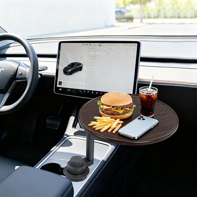 Car Tray Table for Laptop & Eating – 360° Rotating Birch Car Desk, Steering Wheel Tray & Cup Holder Table, Car Desk for Laptop, Compatible with Sedans, SUV, Truck, RV (E)