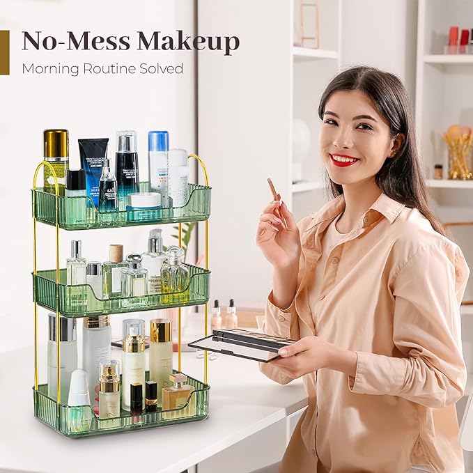 Aveniee Bathroom Counter Organizer, 3 Tier Perfume Skin Care Countertop Storage Shelf, Vanity Makeup Tray for Cosmetic Skinca