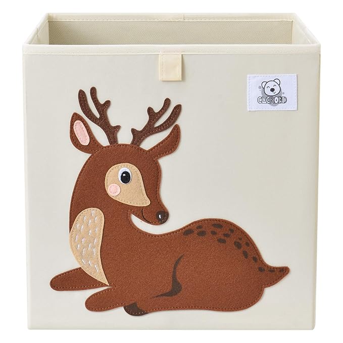 CLCROBD Foldable Animal Cube Storage Bins Fabric Toy Box/Chest/Organizer for Toddler/Kids Nursery, Playroom, 13 inch (Deer)