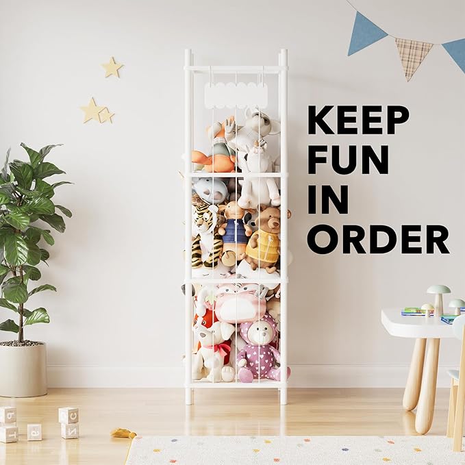 SpaceAid Stuffed Animal Storage Organizer, Wood Animals Zoo Toy Plushies Storage Holder, Large Capacity Plush Toy Cage for Pl