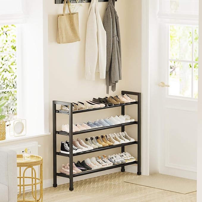 Mavivegue Expandable Shoe Rack, 4-Tier 19"-43.3" Adjustable Shoe Rack for Closet,Hall Entryway,Front Door,Garage, Sturdy Stee