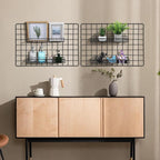 4 Pcs Black Metal Grid Wall Baskets with Hooks, Hanging Wire Storage Organizer Shelf for Kitchen Bathroom Office, 15.75 x 3.9