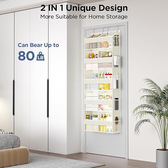PureSpace 2 Pack 5-Tier Over The Door Organizer with 10 Side Mesh Pockets & Clear Windows, 80 lb Weight Capacity Hanging Stor
