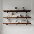 Industrial Pipe Wall Wood Shelves,Real Wooden Shelves 48" in Walnut Color with 1.2" Extra Thick, Modern Floating Shevles Book