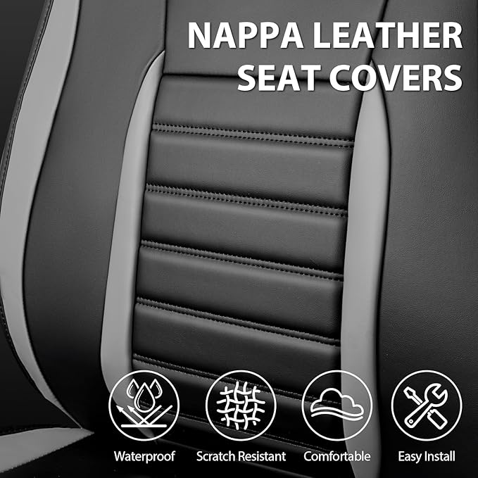 CAR PASS Nappa Leather Car Seat Covers Full Set, Luxury Seat Protector for Cars, Waterproof Anti-Slip Seat Cushion Armrest Co