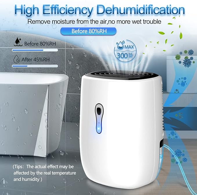 Dehumidifiers for Home 27oz(800ml) Small Auto Shut off Dehumidifiers with Drain Hose,Portable Ultra Quiet Mini Dehumidifier