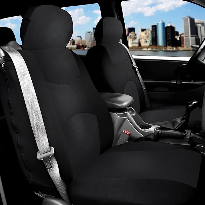 FH Group All-Purpose Built-in Seatbelt Car Seat Covers Full Set – Universal Fit for Cars Trucks & SUVs (Black) FB351115