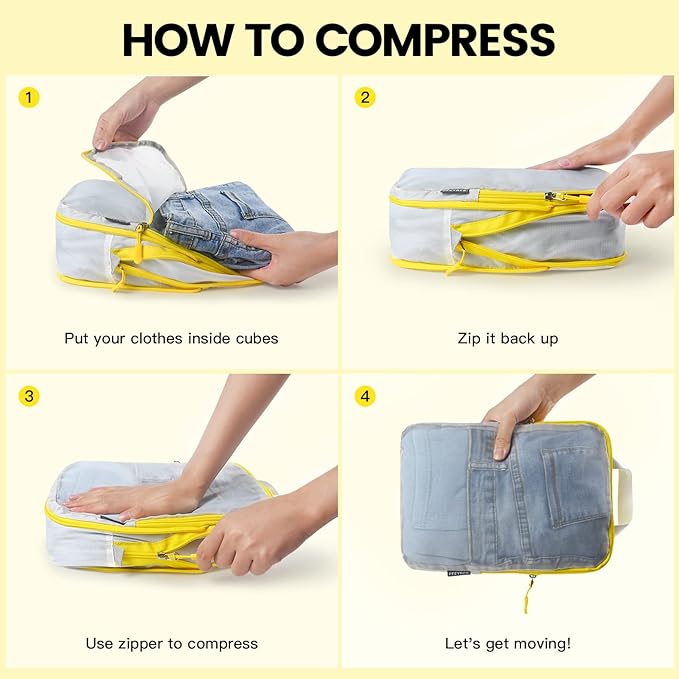 PFEYRPK Lightweight Compression Packing Cubes for Suitcases, Compressible Expandable Travel Packing Organizer with Clear Toil