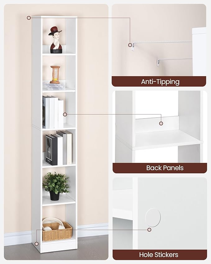Hzuaneri Bookcase, Tall Narrow Bookshelf, Open Display Storage Shelf, Skinny Cube Book Shelf with Adjustable Shelves, CD Rack