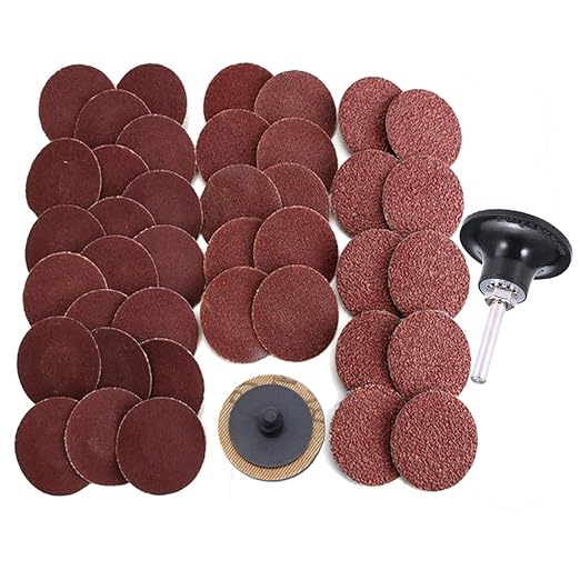 50PCS 3 inch Roll Lock Sanding Disc, VÉZAAR Quick Change Discs 24 36 60 80 120 Grit Assortment Die Grinder Accessories with 1