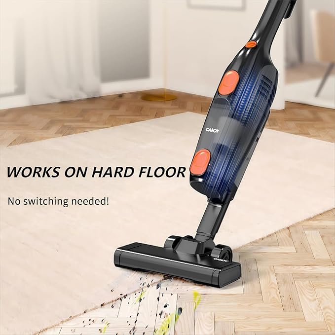 Candy Corded Stick Vacuum Cleaner, Powerful Suction Handheld Vacuum with One-Click Dust Disposal, 3-in-1 Use for Hard Floor, 