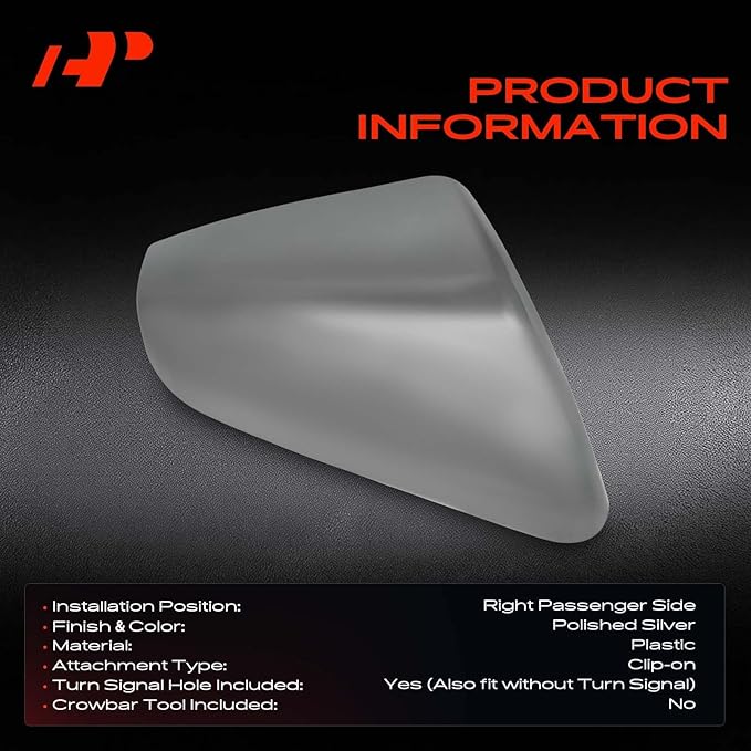 A-Premium Passenger Side Rearview Mirror Cover Cap - Compatible with Chevy Chevrolet Equinox & GMC Terrain, 2018 2019 2020 2021 2022 2023 2024 - Chrome